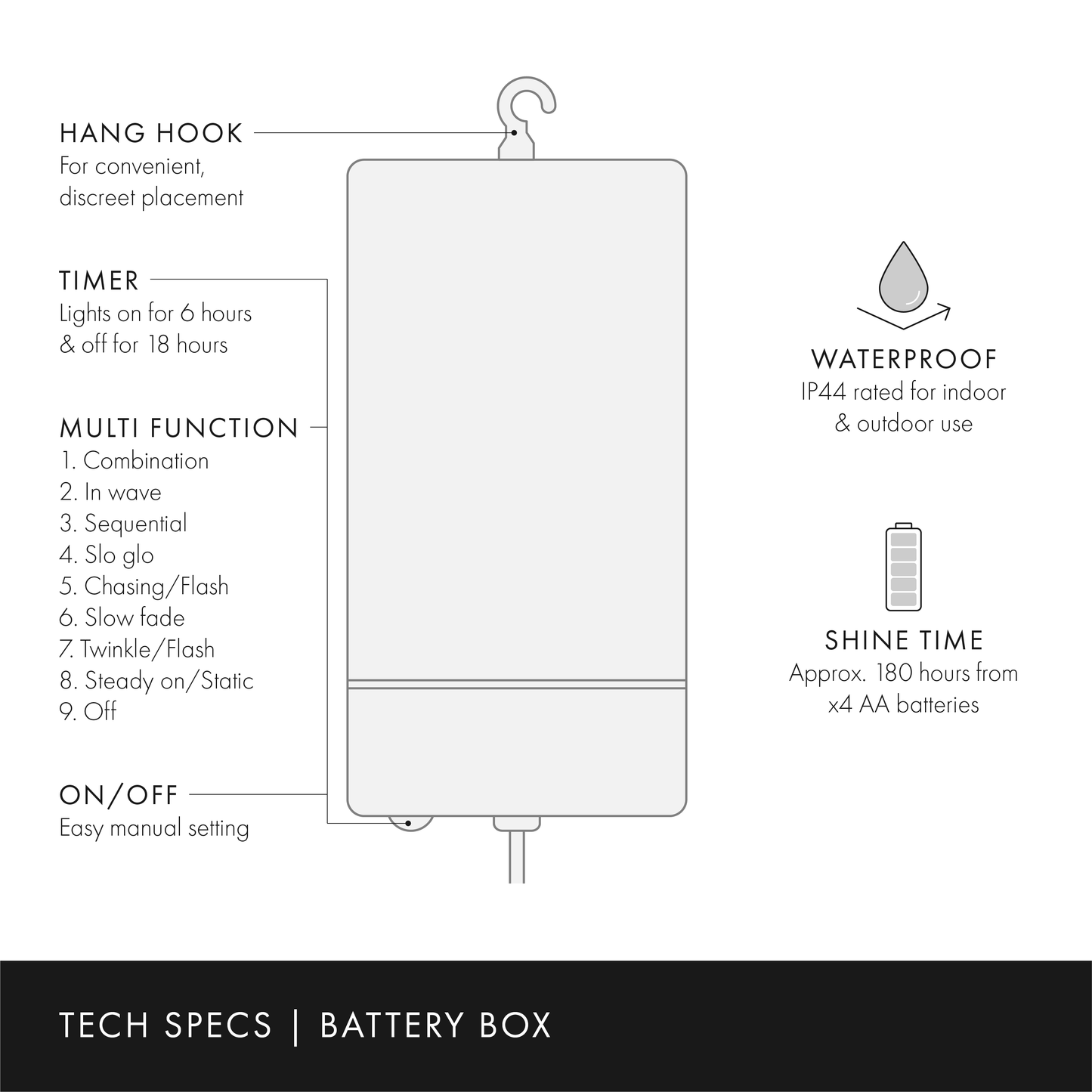 100 Warm White LED Outdoor Battery Fairy Lights On Green Cable